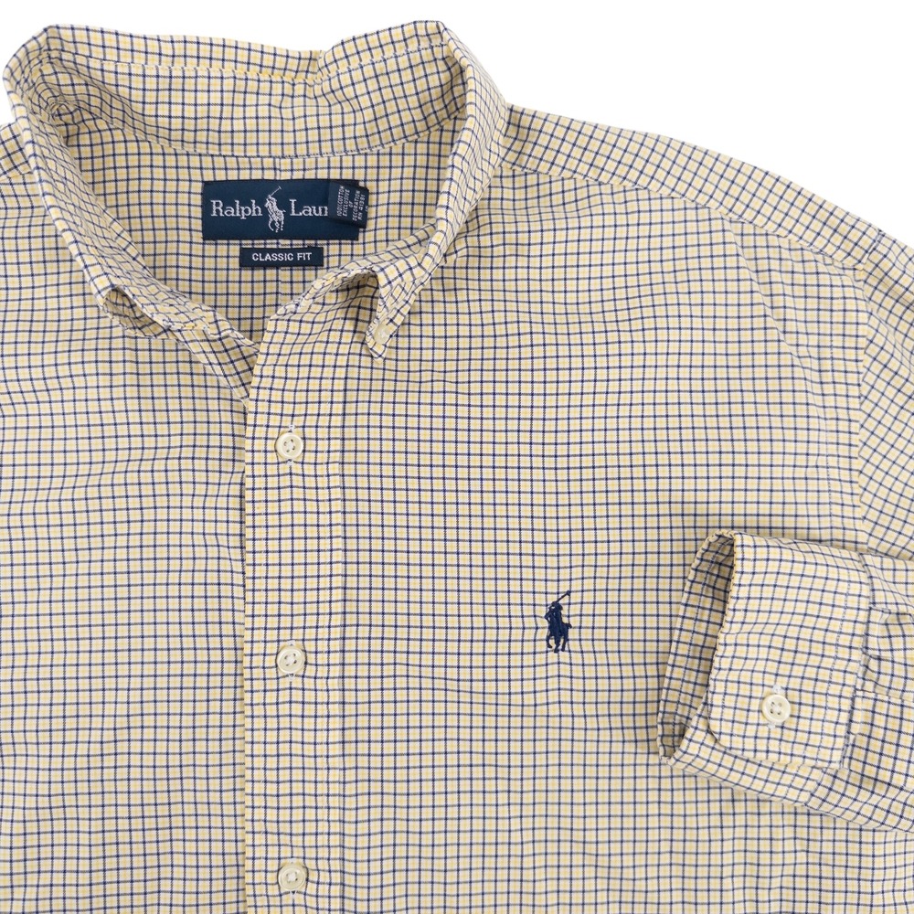 Polo Ralph Lauren Men's Large Long Sleeve Button Up Shirt Blue Yellow Check Pony